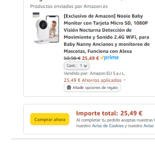 Nooie Baby Monitor con Tarjeta Micro SD, 1080P Visión Nocturna por 25,49€