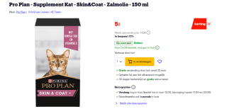 Purina Pro Plan Skin & Coat supplement voor katten (olie 150 ml) voor €5 bij Bol