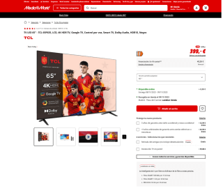 TV LED 65" TCL 65P635 4K HDR10 Google TV por solo 399€
