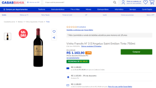 Vinho Francês Nº 3 da D’Angelus Saint Emilion de 750ml - R$ 1.163,90