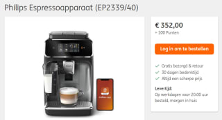 Philips EP2339 - Volautomatische Espressomachine voor €352 + 100 Ing punten