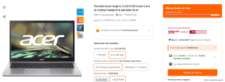 Portátil Acer Aspire 3 A315-59 Intel Core i5-1235U/16GB/512 GB SSD/15.6" por 399€
