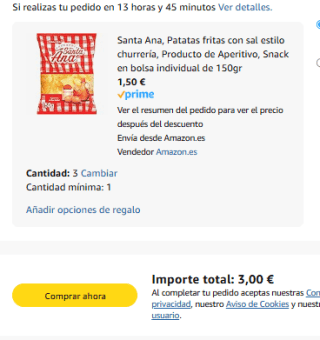 3 bolsas Santa Ana, Patatas fritas con sal estilo churrería 150g por 3€