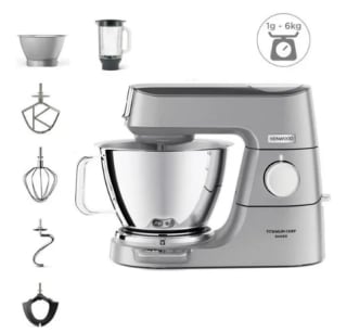 Robot pâtissier Titanium Chef Baker Kenwood Kvc85.124.Si - 2 bols en inox 3,5L et 5L, Balance intégrée 6kg, Blender 1,8L à 449,99€