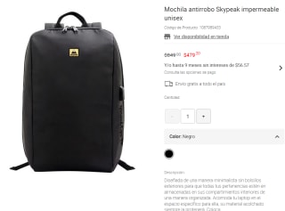 Mochila Antirrobo Skypeak Impermeable por $479 en Liverpool