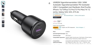 UGREEN 69W USB/USB-C autolader voor €20,59 bij Amazon