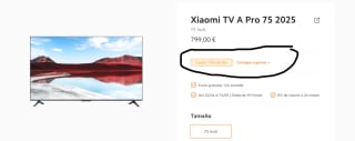 Xiaomi TV A Pro 2025 75" Smart TV 4K QLED, Google TV, Control por Voz por 655,18€