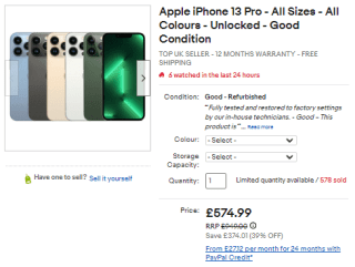 Grab an Apple iPhone 13 Pro 128GB unlocked 5G smartphone at eBay for £484.99