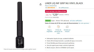 Delineador Liner Liq Inf Grip Nu Vinyl Black por $129 en Amazon