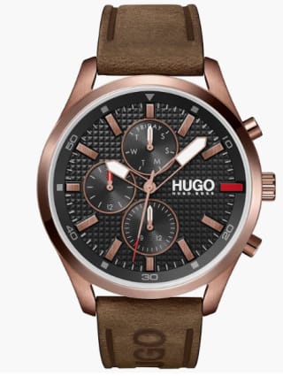 Reloj Analógico de Cuarzo marca Hugo, correa de piel marrón por 133,90€ (para clientes Prime)
