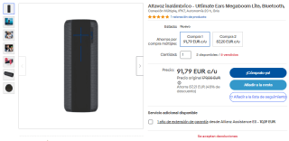 Altavoz inalámbrico Ultimate Ears Megaboom Lite por 91,79€