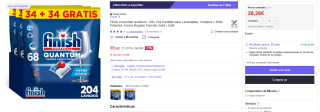 Finish Powerball Quantum, 204 Pastillas para Lavavajillas por 26,26€