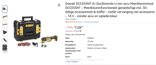 Dewalt DCS355NT-XJ multitool incl. 30-delige accessoireset & koffer voor €128,90 bij Amazon