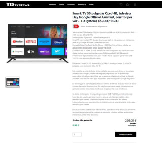 Smart TV 50 pulgadas QLed 4K v por 266€