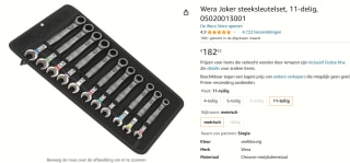 Wera 05020013001 11-delige Joker Steek-/ringratelsleutelset voor €182,62 bij Amazon