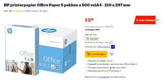 5x 500 vellen HP printerpapier Office Paper A4 voor €13,08 bij Bol