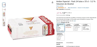 Ambar Especial - Pack 24 latas x 33 cl - 5.2 % Volumen de Alcohol por 13,80€