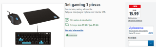 Set gaming 3 piezas (Teclado, Raton y Alfombrilla) por 15.99€