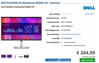 Dell P3223DE 32" monitor voor €264 bij Informatique