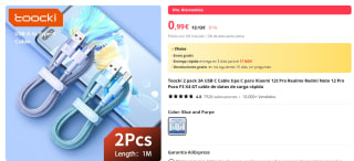 Toocki 2 pack 3A USB C Cable tipo C carga ráòda por 0,99€ nuevos usuarios