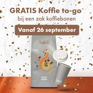 Gratis koffie to-go bij aankoop zak Kaldi koffiebonen