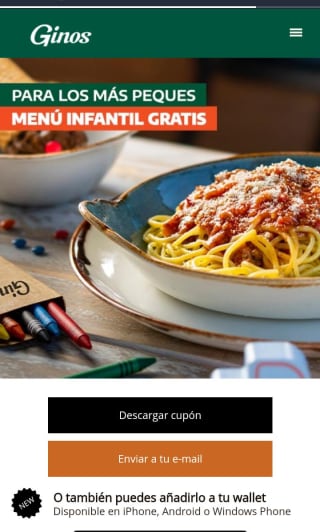 Menú infantil gratis en Ginos por consumo +19€