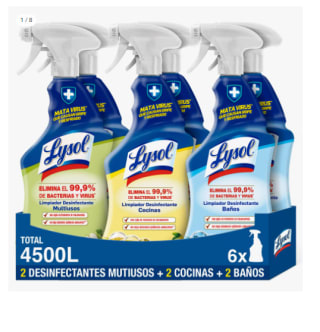 Lysol Pack 6 Sprays Desinfectantes 750ml (2 Multiusos aroma Manzana, 2 Cocina aroma Limón, 2 Baño aroma Marino) por 10.79€
