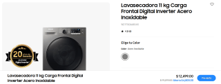 Lavasecadora 11 kg Carga Frontal Digital Inverter Acero Inoxidable