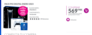 Pack PS5 + Mando Dual Sense + Tarjeta 50€ para PSstore + 5700 puntos Game (14,75€) por tan solo 569€