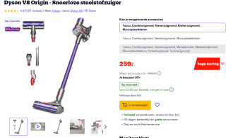 Dyson V8 Origin - Snoerloze steelstofzuiger voor €259 bij Bol