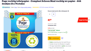 6x Page Vochtig Toiletpapier Compleet Schoon Maxi 74 stuks voor €8,99 bij Bol.com