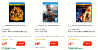 Divesre films 3 voor €20 bij Bol.com