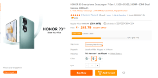 Honor 90 5G 12GB 512GB Dual Sim voor €241,79 bij Tomtop