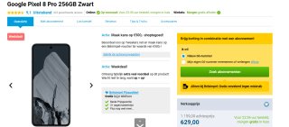 Google Pixel 8 Pro 256GB Zwart voor €629 bij Belsimpel