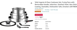 Tefal Ingenio pannenset, 8-delig voor alle warmtebronnen voor €65,99 bij Amazon