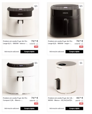 Recopilacion de Freidoras de Aire y Batidoras de Vaso y Mano de la Marca Create con Hasta 54% de Descuento en Privalia