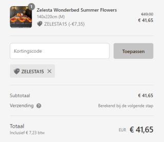 15% korting op alles bij Zelesta