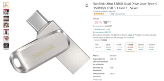 SanDisk Ultra 128GB Dual Drive Luxe Type-C 150MB/s por 18,99€