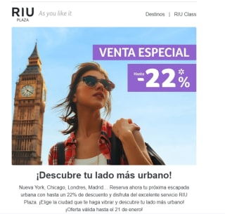 Hasta 22% de descuento en Hotel Riu