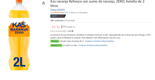 6 Botellas de 2L de Kas Naranja 0% por 4.65€