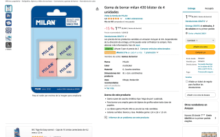 12 Gomas de borrar milan 430 blister (3 Paquetes de 4 unidades) por solo 2,20€