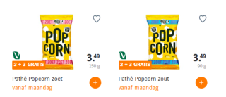 2+3 gratis op zakken Pathé Popcorn incl. Pathé Thuis films bij de AH
