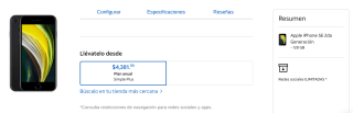 iPhone SE 2da Gen 128GB por $4,381 en AT&T