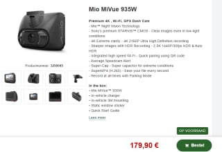 MIO MiVue 935W Dashcam + WiFi + GPS voor €109 bij Proshop.