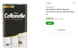 Papel higiénico Kleenex Elegance Cottonelle 30 rol por $169 | Descuento Bodega Aurrera