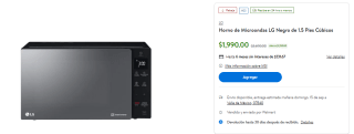 Horno de Microondas LG 1.5 Pies Cúbicos por $1,990 en Walmart