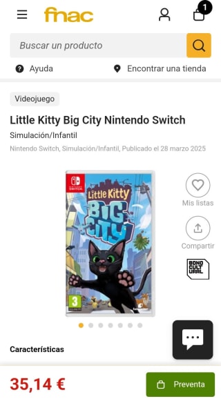 Little Kitty Big city Nintendo Switch por 35,14€( socios)