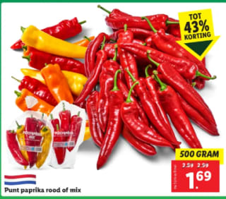 500 gram Punt paprika's voor €1,69 bij de Lidl