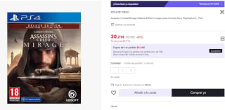 Juego PS4 Assassin´s Creed Mirage Deluxe Edition por 30.21€ (Cuenta Nueva 18.21€)