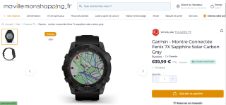 Montre Connectée Garmin Fenix 7X Sapphire Solar Carbon Gray à 639,99€
